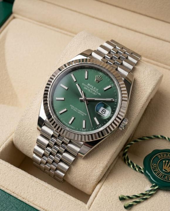 Rolee_x Oyster Perpetual Date Just Silver Green