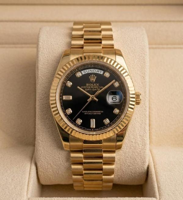 Rolee_x Oyster Perpetual Day Date Diamond Gold-Black 40 Battery