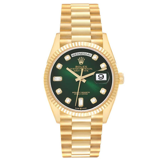 Rol_ex Presi_dent Day_Date Yellow Gold Green Diamond Dial Mens Watch premiumwearing.online