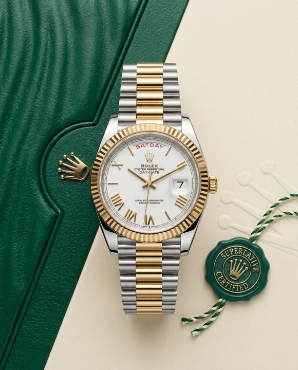 Rolee_x Oyster Perpetual Day Date Diamond 2Ton-Gold-Green 40 Battery