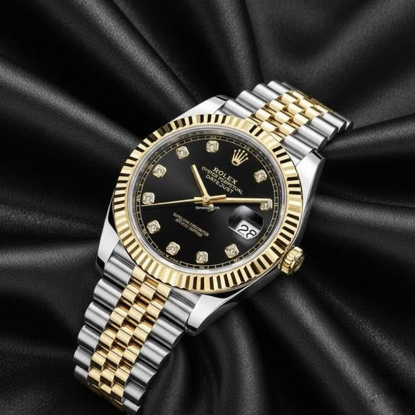 Rolee_x Oyster Perpetual Date Just Diamond 2Ton Gold Black