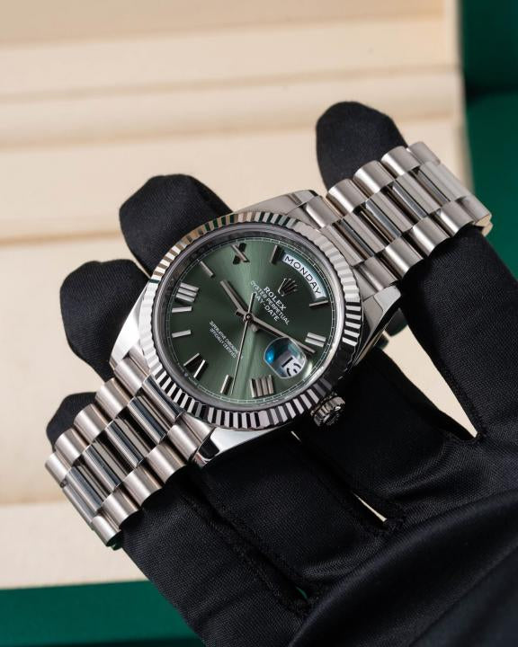 Rolee_x Oyster Perpetual Day Date 40 Battery Silver-Green