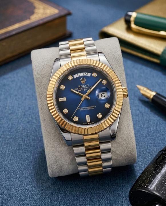 Rolee_x Oyster Perpetual Day Date Diamond 40 Battery 2Ton-Gold-Blue