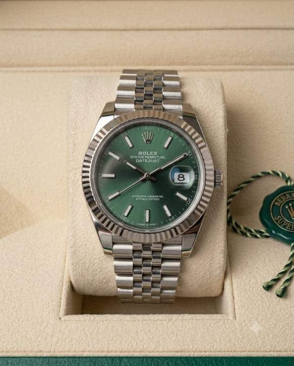 Rolee_x Oyster Perpetual Date Just Silver Green