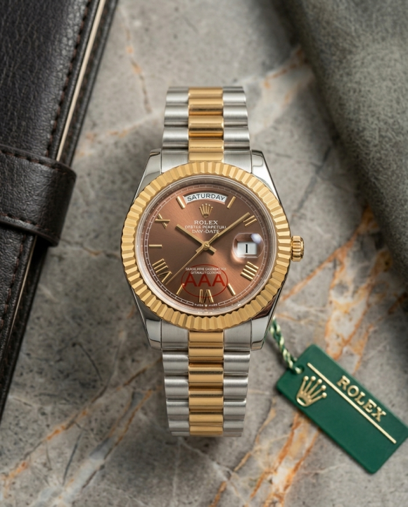 Rolee_x Oyster Perpetual Day Date Diamond 40 Battery 2Ton-Gold-Brown