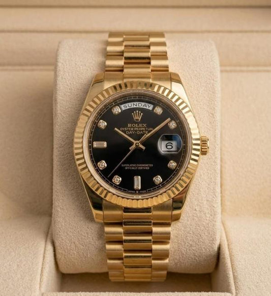 Rolee_x Oyster Perpetual Day Date Diamond Gold-Black 40 Battery